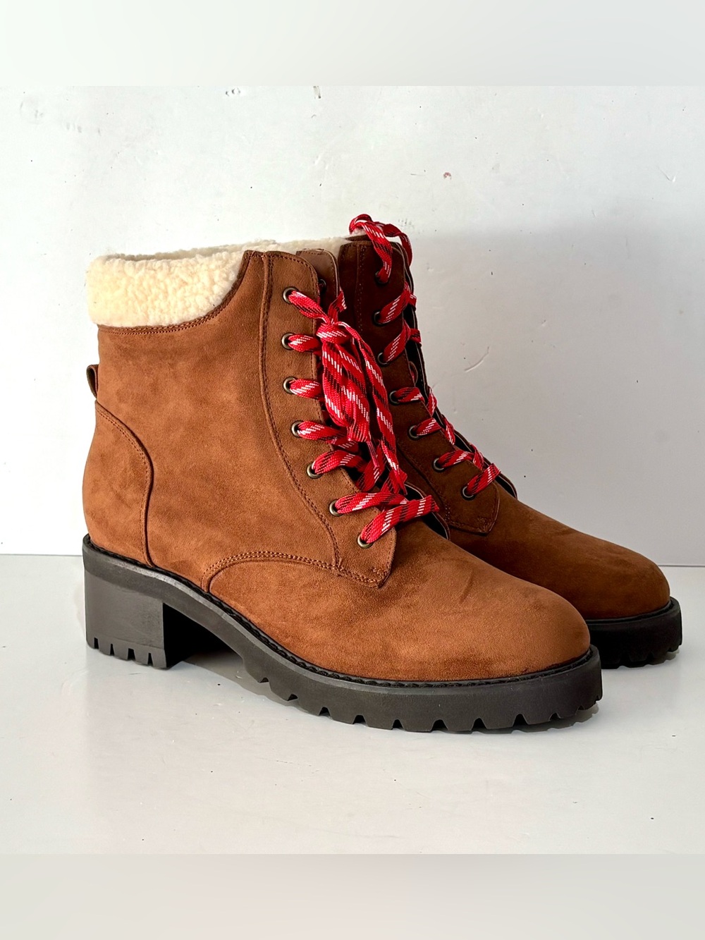Lane Bryant Boots Wide Ankle Bootie Hiking Brown Faux Fur/Suede 12W